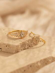 2件套女士时尚铜锆石戒指套装，高端可叠戴戒指套装，适合日常佩戴