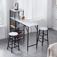 3pcs Bar Table Set, Breakfast Bar Table And 2 Stools Set With Wine Racks, Glass Holders, Shelves & Hooks, Counter Height Dining Table Set For Kitchen Living Room Dining Room Home Bar - Grey Marble - View 4