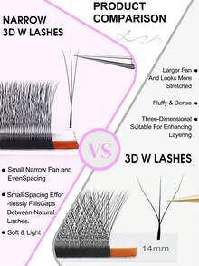 CoMango 12 Pcs C-Curl 3D Lashes, Closely Spaced, 3D W-Shape Lash Extensions, 0.07/0.1mm Pre-Made Fluffy Fan Lashes, Natural Soft Narrow 3D W-Shaped Lashes - C - View 4