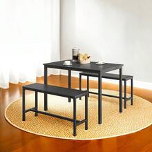 Dining Table With 2 Benches, Set Of 3, Kitchen Table, 2 Dining Room Benches, Steel Frame - Ash Black and Ink Black - View 3