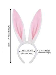 1pc Plush Rabbit Ear Headband, Cute Rabbit Ear Hair Hoop, Anime Cosplay Costume Accessory, Suitable For Easter Party, Photo Shoot Props, White And Pink - Multicolor - View 7