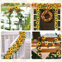 1 pieza Enredadera artificial de girasol de 26 cabezas, de 2,3 metros de largo, hojas y flores de girasol para decoración de fiestas, adecuado como regalo para bodas, San Valentín, cumpleaños, ceremonias de graduación - un paquete - Ver 11