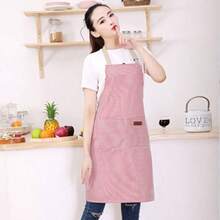 多功能粉色条纹围裙，带双口袋 - 可调节，耐用涤纶材质，适合厨师、烹饪爱好者和烧烤爱好者 - 彩色 - 查看 4