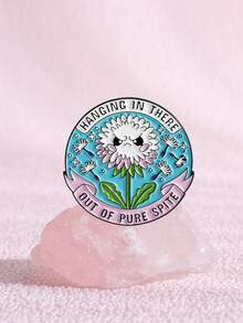 1pc/Set Dandelion Enamel Pins Custom Hanging In There Out Of Pure Spite Brooches Lapel Badges Cartoon Plant Jewelry Gift For Friends - Multicolor - View 2