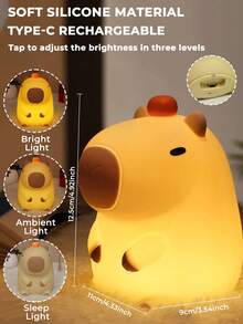 可爱水豚夜灯，趣味水牛墨西哥钝口螈动物玩具夜灯，柔和可爱的LED灯，触摸控制三档亮度可调，带颤动感应器，新奇动物造型夜灯，适用于书桌、宿舍、卧室、返校装饰、生日圣诞礼物、家居装饰、睡眠伴侣、情人节礼物、送给女友/妻子/闺蜜的礼物，便携式无线氛围灯