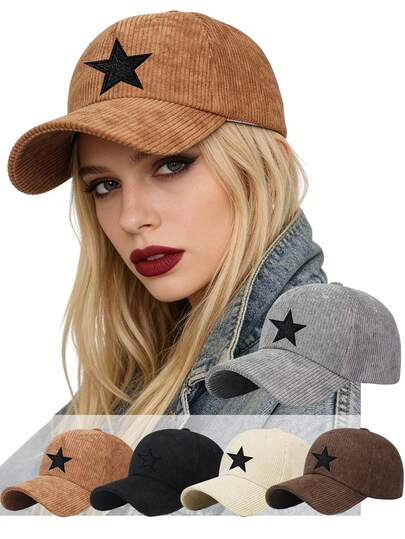 1顶男女通用A-Z字母灯芯绒棒球帽，女士可调节运动帽，复古灯芯绒卡车帽，保暖防晒弯檐帽，适合室内外日常休闲穿着