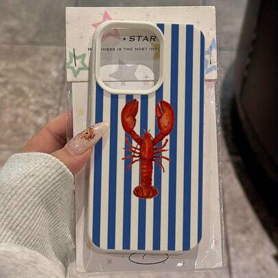 Phone Case: Vintage Red Lobster  Stripe Pattern TPU Case Compatible With IPhone 16 Pro Max/14/16 Plus/15/13 Pro/12/11, Business Anti-Drop Protective Cover, High Aesthetic,Suitable For IPhone17 Air