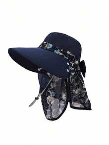 1pc Women's Versatile Ditsy Floral Sun Hat, Farmer Hat, Fishing Hat, UV Protection Outdoor Sun Hat With Oversized Bow, Suitable For Daily Wear, Farming, Fishing, Hiking, Vacation, Etc.