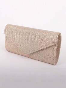 亮片信封手提包，女士晚宴手拿包，女士日常手拿包，婚礼派对闪亮金属链条斜挎包，香槟金 - 香檳色 - 查看 8