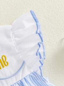Infant Toddler Baby Girls Easter Dress Sleeveless Stripes Eggs Embroidery Letters A-Line Dress Princess Dress - 藍色 - 查看 8