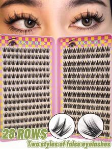 308 Pieces Cluster False Eyelashes Eyelash Book 28 Rows DIY Cluster Eyelash Extension Kit Fluffy 2 Styles Mixed Single Eyelash Cluster Segmented Spikes CC Curl Eyelash Extensions Can Make Cat Eye Lashes Look Natural Or Fluffy Volume Dramatic Eyelash Effect - C - 查看 1