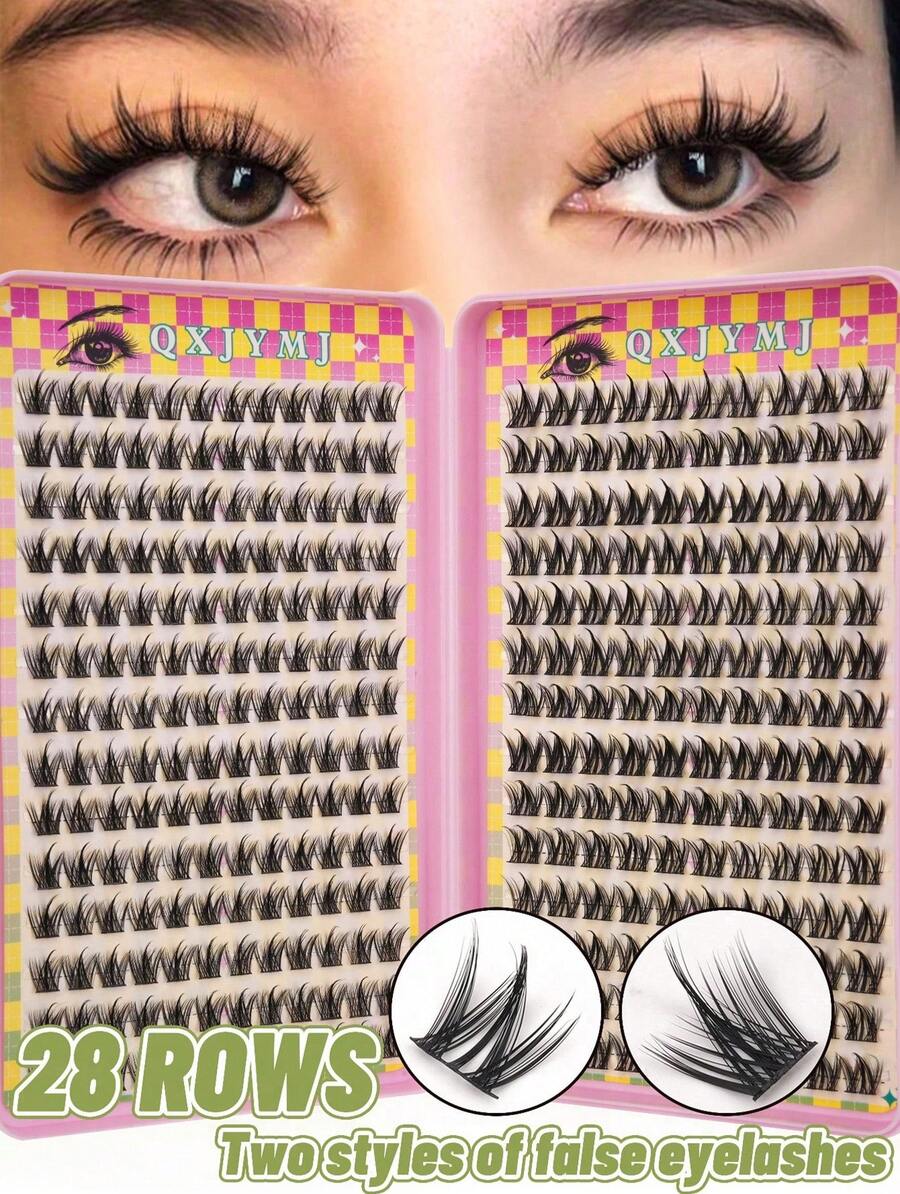 308 Pieces Cluster False Eyelashes Eyelash Book 28 Rows DIY Cluster Eyelash Extension Kit Fluffy 2 Styles Mixed Single Eyelash Cluster Segmented Spikes CC Curl Eyelash Extensions Can Make Cat Eye Lashes Look Natural Or Fluffy Volume Dramatic Eyelash Effect - C - 查看 1