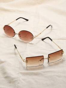 2pcs Women's Small Frameless Tinted Lens Vintage Chic Elegant Design Fashion Fashion Glasses, Suitable For Dates, Tropical Beach Vacations, Music Festivals, Street Photography Accessories - Multicolor - View 5