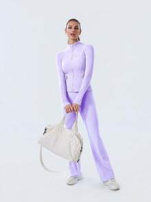Women's Long Sleeve BBL Jacket With Pockets And Thumb Holes, Running Workout  Activewear Top - Tím nhạt Ether/Vàng - Xem 6