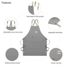 Dulabi Apron, Adjustable Chef Apron For Women And Men With Large Pockets, CooFKing Kitchen Apron With Back Straps - Gris - Ver 3