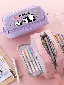 Hộp bút hình gấu trúc hai lớp dung tích lớn, túi đựng văn phòng phẩm bằng polyester, phù hợp cho học sinh, túi đựng bút chì, ba lô, hộp bút nhiều lớp, đồ dùng học tập, vật dụng cần thiết cho trường học, hoàn hảo cho học sinh và quà Giáng sinh. - Gấu trúc B - Xem 10
