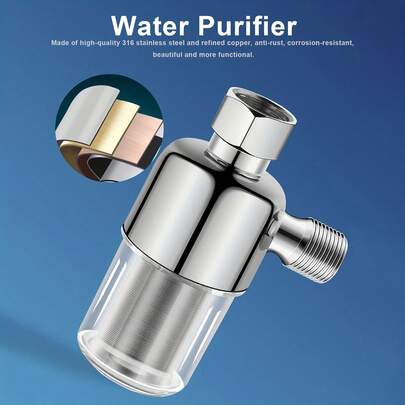 316不锈钢热水器预过滤器 - 家用电器保护及水垢抑制剂！采用316不锈钢+精炼铜材质，耐高温防锈，微过滤去除杂质并抑制水垢，透明腔体方便观察和冲洗，适用于大多数热水器进水口，延长热水器使用寿命。