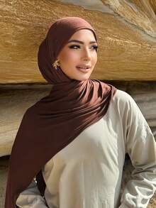 1 chiếc khăn choàng cổ nữ đơn giản, cổ điển, màu trơn, thanh lịch, viền ren, chất liệu vải dệt kim cao cấp Viscose Jersey, kiểu khăn xếp dài, phù hợp cho sinh hoạt hàng ngày, đi chơi và tụ họp. - Nâu đỏ - Xem 3