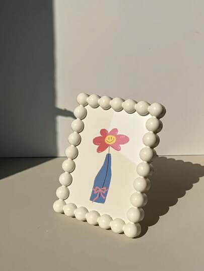 1 pieza Marco de fotos de 6 pulgadas con borde de perlas, decoración de escritorio fresca, marco de fotos femenino para dormitorio y escritorio