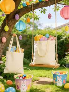 20/10/5/3pcs Canvas Tote Bags, Shopping Bags, Party Bags, Wedding Birthday Party Gift Bags, Craft Handbags, Party Favors, Birthday Decorations, Party Decorations, Wedding Decorations, Party Supplies, Lightweight Reusable Grocery Shopping Cloth Bags ,Travel Essential Bag - Multicolor - View 6