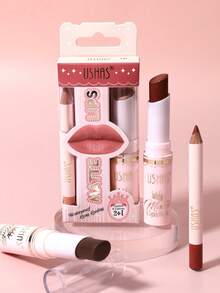 USHAS Lip Liner + Lipstick Set, 12 Colors Available, Velvet Matte Texture, Long-Lasting Non-Smudge Lip Makeup Set, Waterproof Lipstick, Essential For Daily Commute And Parties