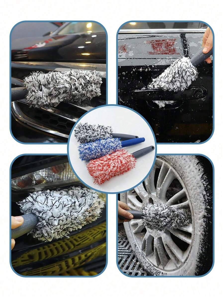 1pc Ultra Soft Microfiber Tire Brush, Long Handle Wheel Cleaner, Scratch-Free Bristles, Suitable For Full Car Wash, Comfortable Grip - Cleaning Brush - View 1