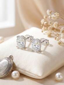 一对8A级高品质立方氧化锆耳钉，925纯银椭圆形切割氧化锆首饰，时尚女士耳环，耳钉，生日、圣诞节、婚礼和订婚时送给女友、妻子、母亲和爱人的最佳礼物 - LZE03 - 查看 5