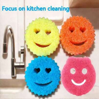 3 paquetes de esponjas de limpieza térmicas de doble capa multifuncionales con expresiones lindas. Fuerte descontaminación, esponjas de cocina de doble cara - Sensación térmica sin rayar, adecuadas para limpiar utensilios. - Para superficies de fregadero de cocina modernas, convenientes para lavar platos.