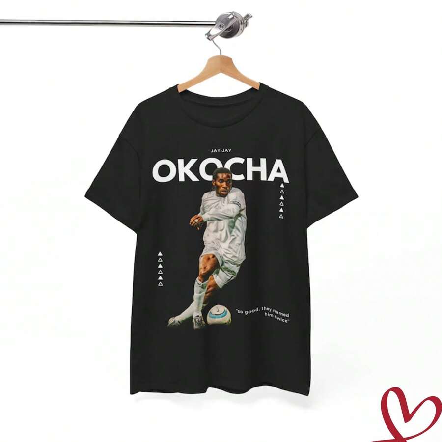 Graphic Jay-Jay Okocha T-Shirt, Bolton Tee Shirt, African Footballer, Soccer T-Shirt, Bootleg Vintage Sport Tee, Cotton Tee - màu đen - Xem 1