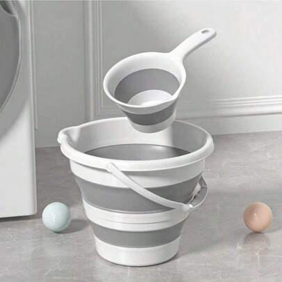 Multipurpose Bucket, Collapsible Laundry Basket, Cleaning Bucket, Portable Handled Bucket, Long Handle Scoop, Collapsible Scoop, Long Handle Style, Outdoor Bucket, Suitable For Bathroom, Laundry Room, Dorm, Home, Cleaning & Organization