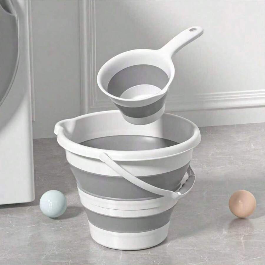 Multipurpose Bucket, Collapsible Laundry Basket, Cleaning Bucket, Portable Handled Bucket, Long Handle Scoop, Collapsible Scoop, Long Handle Style, Outdoor Bucket, Suitable For Bathroom, Laundry Room, Dorm, Home, Cleaning & Organization - Multicolor - View 1