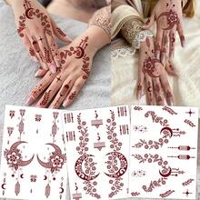 3 Sheets Full Hand Flower Design Brown Red Maroon Sexy Foot Finger Hand Tattoo Sticker Women Flower Henna Tattoo Sticker Flower Waterproof Sticker Brown Tattoo Sticker Women Body Art Sticker Wedding Party Moon Brown Red Tattoo Sticker - Red - View 8