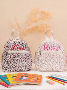 Personalized Embroidered Name & Floral Pattern Large Capacity Shoulder Bag, Floral Pattern Backpack, Student Backpack, Travel Bag, Storage Pouch. Fashionable, Minimalist, Unique Customized Gift, Suitable For Christmas, Valentine's Day, Birthday, Anniversary, Couples, Mother's Day, Wedding, Bridesmaids, Party, New Year Or Best Friend Gifts. - Multicolor - View 6