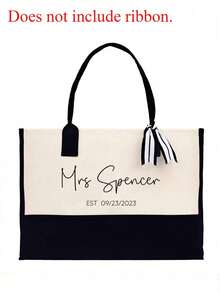 1pc Personalized Beach Tote Bag, Bridesmaid Gift Bag And Letter Scarf, Customized Burlap Bridesmaid Bag, Canvas Jute Gift Tote Bag (For Women),All-Purpose,Large Capacity - Multicolor - View 9