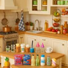HKLMRO 150Pcs Miniature Food Drink Bottles Adults Dollhouse Soda Pop Cans Pretend Play Kitchen Cooking Game Party Accessories Toys Hamburger Cake Ice Cream Pizza Bread Tableware Doll House Landscape(Default) - Multicolor - View 8