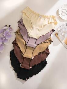 5pcs/Pack Women's Bow Lace Trim Bikini Briefs, Comfortable & Sexy Underwear - Multicolor - View 4