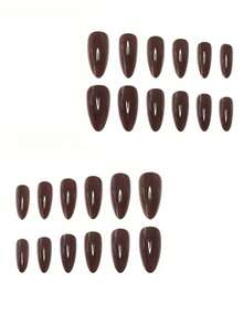 24 Stücke leicht braune mandelförmige wiederverwendbare Aufklebe-Nägel Set, inklusive 1 Stück Nagelfeile und 1 Stück Gelee-Gel, geeignet für Frauen und Mädchen für den täglichen Gebrauch, Winternagelzubehör - Braun - Übersicht 3