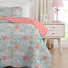 Double-Sided Single Bedspread Set For Girls And Children, Premium Decoration, 2 Pieces. Unmissable! - Love - View 2
