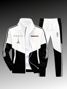 Conjunto deportivo casual POLO para hombre, con la firma de King y una camiseta decorativa en degradado, combinada con pantalones del mismo color. Su diseño urbano es llamativo. Imprescindible para actividades deportivas al aire diarias, combinando comodidad y estilo. Primavera/Otoño. Corte regular. Bolsillo con cremallera. Navidad. - Negro - Ver 3