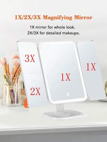 LED化妆镜，带触摸屏，3种灯光模式，可折叠便携支架，3倍/2倍放大，桌面化妆镜，适用于客厅、卧室、浴室、家居装饰、旅行、婚礼、派对、生日，是送给男士、女士、朋友、老师、新年等场合的理想礼物。 - 白色 - 查看 6