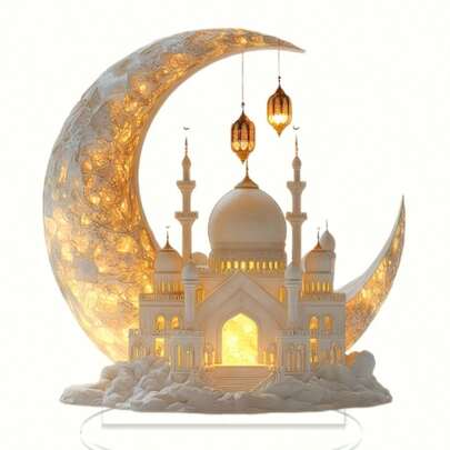 1pc Traditional Ramadan Mosque Acrylic Tabletop Decor, 2D Flat Effect, Multipurpose Home Decor For Eid, Easter, Window Display, Ideal Gift, Religious Theme, English Text, No Electricity Or Battery Needed