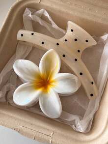 2个/1个 8厘米/3.15英寸 黄白轻盈高品质塑料发夹，时尚百搭优雅简约纯色发爪，适合日常、休闲、派对、通勤、海滩、丸子头、马尾辫、洗脸、化妆等场合，是女士优雅发饰的理想之选。 - 彩色 - 查看 1