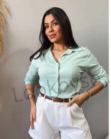 Women's Long-Sleeved Viscose Shirt, Casual And Elegant, For Work, NO POCKETS - 水綠色 - 查看 1