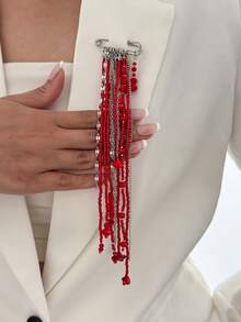 1枚复古串珠流苏时尚胸针，适合休闲、派对、约会、女士节日等场合，百搭饰品礼品。 - 彩色 - 查看 11