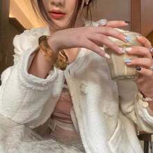 1/4件 复古宽几何大号夸张宽几何弧形椭圆棕色树脂大理石纹手镯 女士棕色不规则粗手镯 透明手镯 首饰礼物 女士女孩 2026新款 - 彩色 - 查看 2