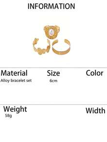 3pcs/Set Rivet Flower Ruffle Faux Pearl Metal Geometric Bracelet Set For Women, Jewelry Accessories - Yellow Gold - View 7
