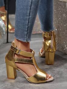 New Fashion Thick Heel Yellow Women's High Heel Sandals - Rose Gold - View 8