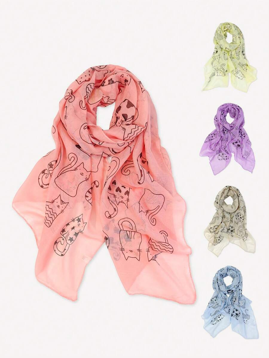 1条新款时尚简约猫咪五角星图案围巾，适合春夏佩戴