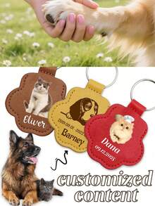 1个定制宠物钥匙扣，可定制照片和文字，宠物毛发纪念品，PU皮革宠物爪印钥匙扣，多色爪印图案，可拆卸，可收集宠物毛发，适合宠物爱好者、周年纪念、日常使用、四季皆宜 - 时尚宠物纪念品，猫狗主人的贴心之选。 - 彩色 - 查看 1