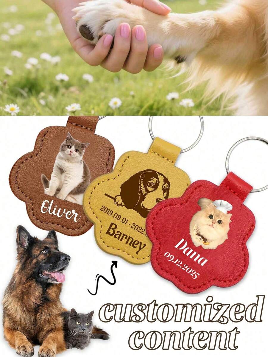 1个定制宠物钥匙扣，可定制照片和文字，宠物毛发纪念品，PU皮革宠物爪印钥匙扣，多色爪印图案，可拆卸，可收集宠物毛发，适合宠物爱好者、周年纪念、日常使用、四季皆宜 - 时尚宠物纪念品，猫狗主人的贴心之选。 - 彩色 - 查看 1